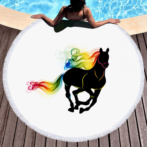 Image of Rainbow Gradient Color Horse SWST3921 Round Beach Towel