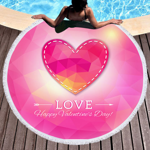 Image of Heart Geometric Valentine's Day SWST3922 Round Beach Towel