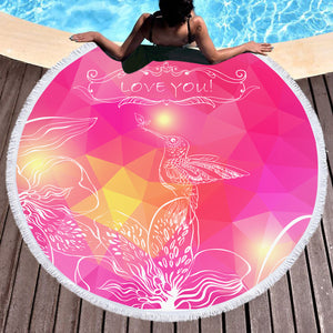 Love You Bird On Flower Pink Theme SWST3924 Round Beach Towel