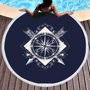 Vintage Compass and Arrows Sketch Navy Theme  SWST3929 Round Beach Towel