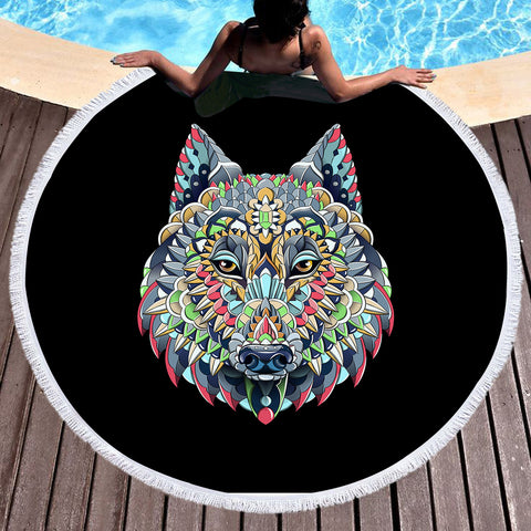 Image of Colorful Geometric Grey SWST3935 Round Beach Towel