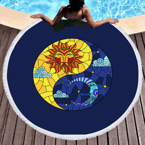 Yin Yang Sun & Moon Geometric SWST3940 Round Beach Towel