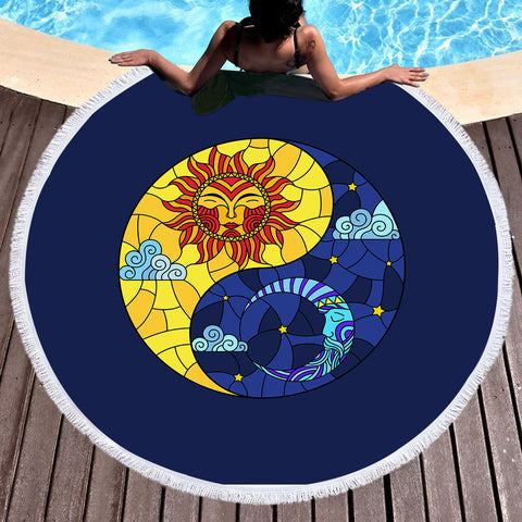 Image of Yin Yang Sun & Moon Geometric SWST3940 Round Beach Towel