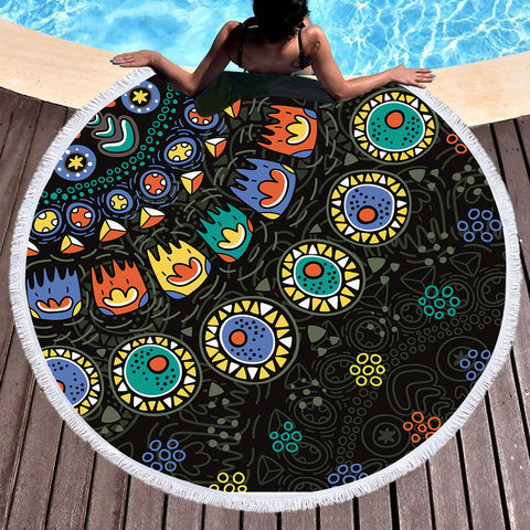 Image of Colorful Cartoon Mandala  SWST3943 Round Beach Towel