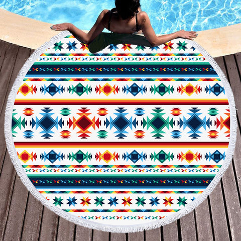 Image of Aztec Stripes  SWST3946 Round Beach Towel