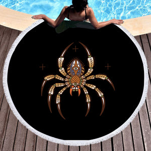Brown Mandala Spider SWST4104 Round Beach Towel