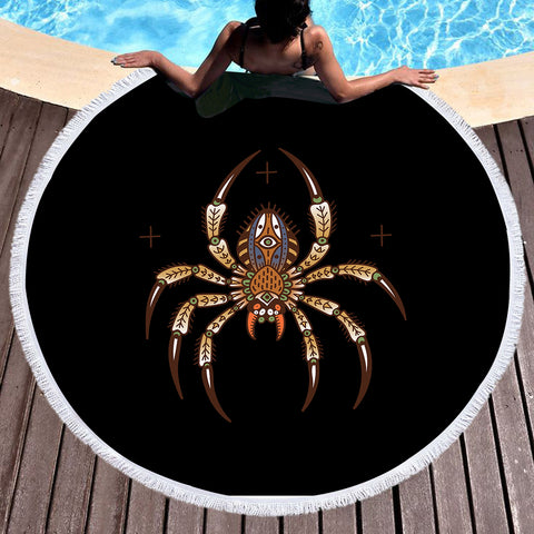 Image of Brown Mandala Spider SWST4104 Round Beach Towel
