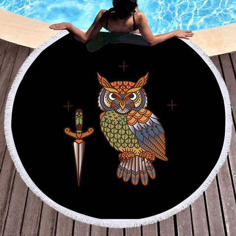 Image of Vintage Color Owl & Knife SWST4105 Round Beach Towel