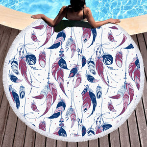 Navy & Purple Feather Monogram SWST4108 Round Beach Towel