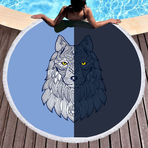 Image of 2-tone Geometric Gray Wolf SWST4109 Round Beach Towel