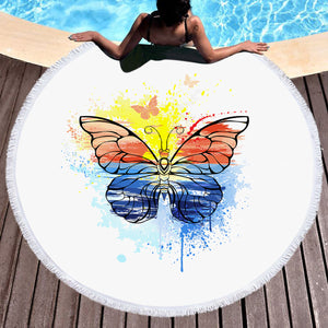 Ocean Watercolor Print Butterfly SWST4114 Round Beach Towel