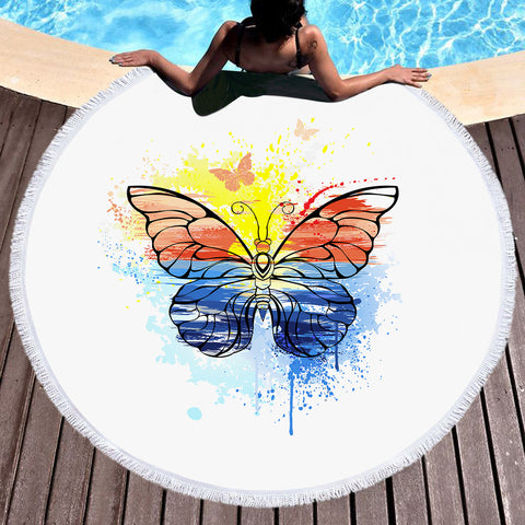 Image of Ocean Watercolor Print Butterfly SWST4114 Round Beach Towel