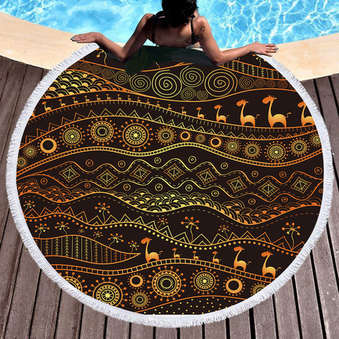 Image of Golden Acient Aztec Animal SWST4116 Round Beach Towel