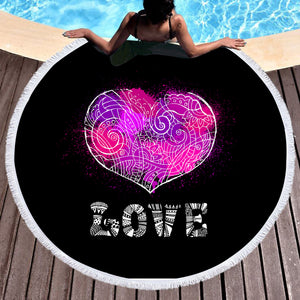 Heart Love Mandala Pattern SWST4117 Round Beach Towel