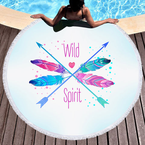 Image of Gradient Pink & Blue Arrows - Wild & Spirit SWST4120 Round Beach Towel