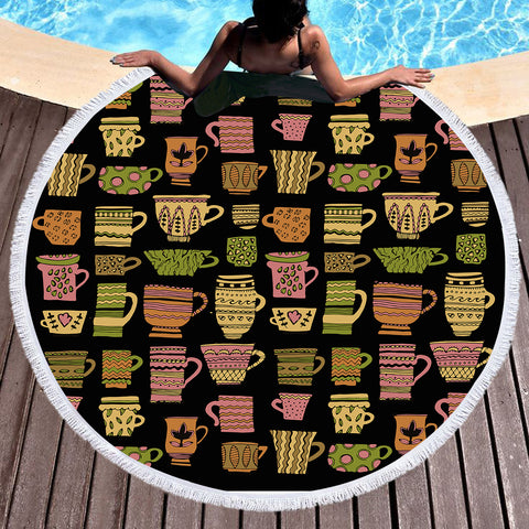 Image of Vintage Ceramic Aztec Pattern SWST4123 Round Beach Towel