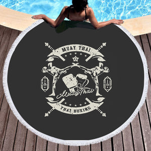 Vintage Kicking Muay Thai Logo SWST4124 Round Beach Towel