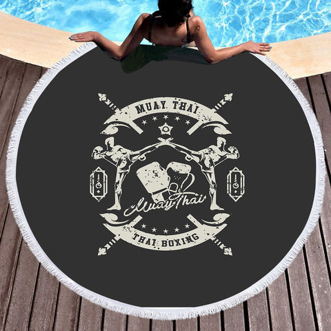 Image of Vintage Kicking Muay Thai Logo SWST4124 Round Beach Towel