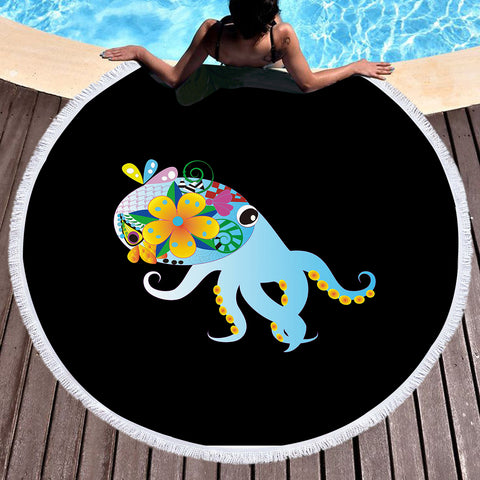 Image of Cute Cartoon Floral Octopus  SWST4217 Round Beach Towel