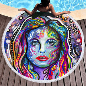 Colorful Watercolor Lady SWST4218 Round Beach Towel