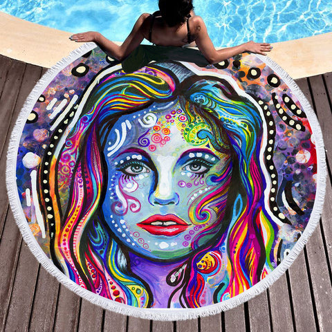 Image of Colorful Watercolor Lady SWST4218 Round Beach Towel