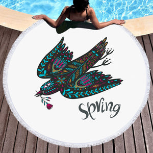 Bohemian Aztec Spring Bird  SWST4220 Round Beach Towel