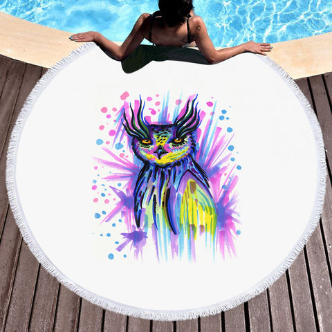 Image of Water Color Owl Sketch SWST4221 Round Beach Towel