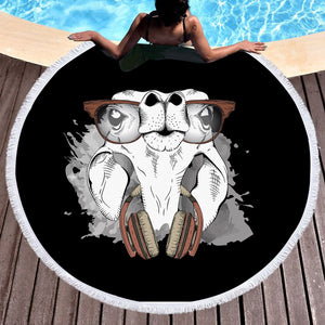 Music Glasses White Parrot SWST4223 Round Beach Towel