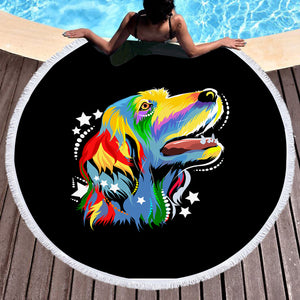 Colorful Star Golden Retriever SWST4226 Round Beach Towel