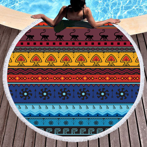 Image of Color Aztec Stripes SWST4228 Round Beach Towel