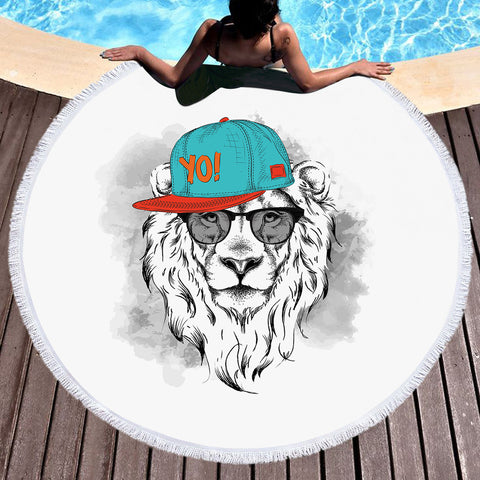 Image of Hiphop Snapback Lion SWST4229 Round Beach Towel