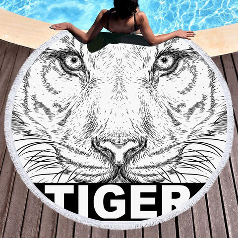 Image of B&W Detail Tiger Sketch  SWST4230 Round Beach Towel