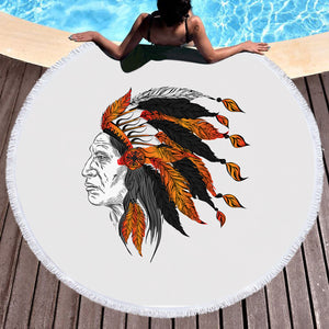 Orange Feather Bohemian Man SWST4231 Round Beach Towel