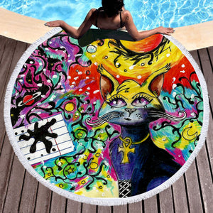 Colorful Curves Art Cat SWST4232 Round Beach Towel