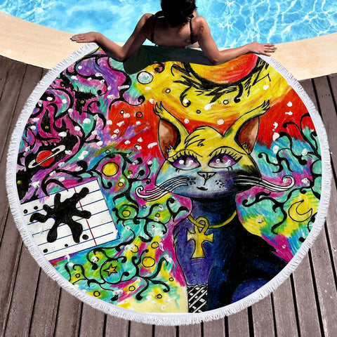 Image of Colorful Curves Art Cat SWST4232 Round Beach Towel