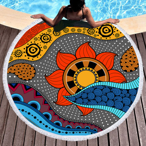Image of Colorful Modern Japanese Art Mandala  SWST4234 Round Beach Towel