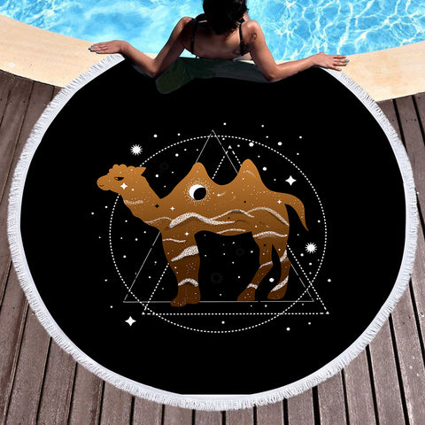 Image of Brown Camel Triangle Zodiac SWST4239 Round Beach Towel