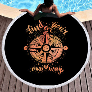 Find Your Own Way - Vintage Compass Zodiac SWST4240 Round Beach Towel