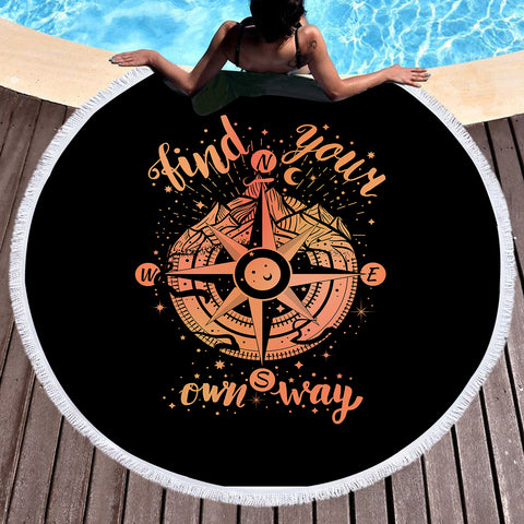 Image of Find Your Own Way - Vintage Compass Zodiac SWST4240 Round Beach Towel