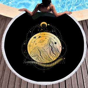 Golden Galaxy Illustration Triangle Zodiac SWST4242 Round Beach Towel