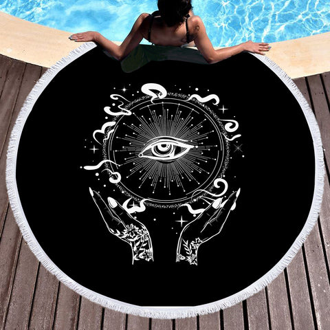 Image of Shine Bright Eye Zodiac Hands SWST4243 Round Beach Towel