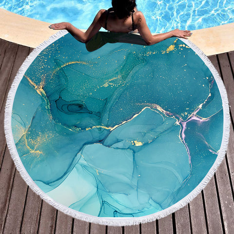 Image of Splash Golden Turquoise SWST4277 Round Beach Towel