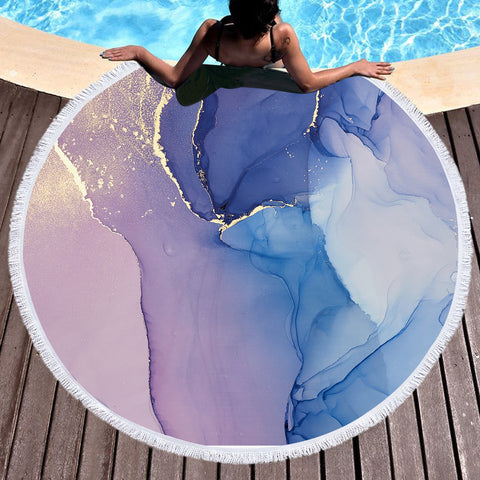 Image of Splash Golden Blue & Purple Indigo SWST4280 Round Beach Towel