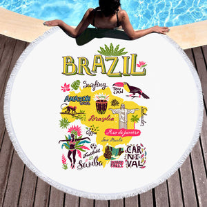 Cartoon Brazil Map Sketch SWST4283 Round Beach Towel