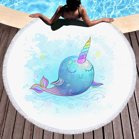 Image of Cute Cartoon Unicorn Whale SWST4285 Round Beach Towel