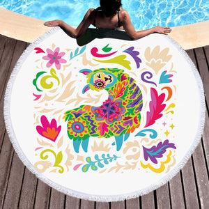 Colorful Mandala Cute Alapaca SWST4286 Round Beach Towel