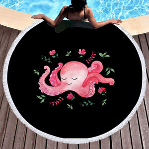 Cute Floral Pink Octopus SWST4287 Round Beach Towel