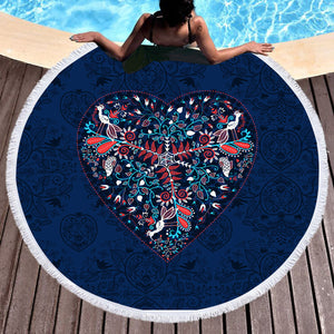 Vintage Mandala Heart Pattern SWST4290 Round Beach Towel