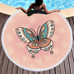 Vintage Butterfly Floral Pink Theme SWST4291 Round Beach Towel