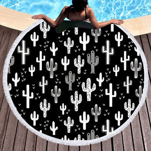 B&W Cactus Little Heart Monogram SWST4293 Round Beach Towel